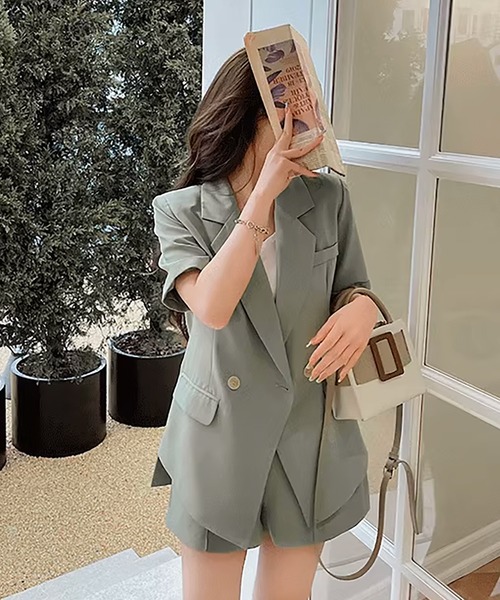 Girly Doll(ガーリードール)の「セットアップ ジャケット&ショートパンツ 2点セット(セットアップ・レディース・ピンク/グリーン・M/S)」の11枚目の写真
