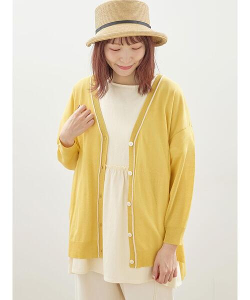 Samansa Mos2（サマンサ モスモス）の「配色ラインVネックカーディガン（カーディガン/ボレロ・レディース・イエロー/ブルー/キナリ/ブラック・F）」の4枚目の写真