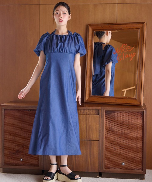 one after another NICE CLAUP（ワンアフターアナザーナイスクラップ）の「袖ボリュームワンピース（ワンピース・レディース・レッド/オフホワイト/ブルー/ブラック・FREE）」の4枚目の写真