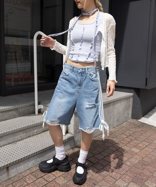 Midnight Move（ミッドナイトムーブ）の「Midnight Move／スカーフスリーブレス（2P）（タンクトップ・レディース・ライトブルー/ブラック/ホワイト・FREE）」の10枚目の写真