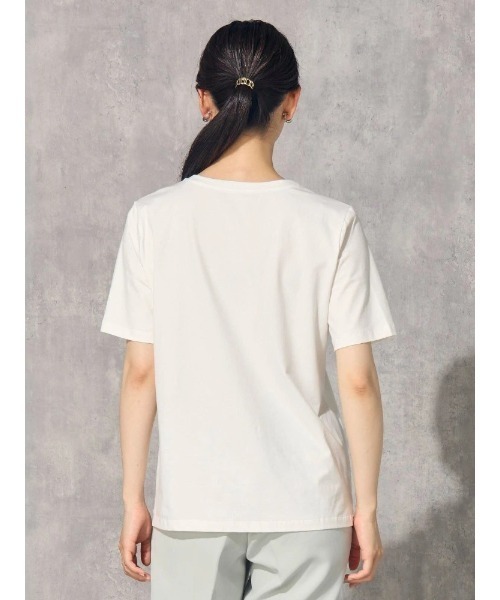 Perfect Suit FActory（パーフェクトスーツファクトリー）の「シルクタッチ　コットン　ベーシックTシャツ　ホワイト/ブラック/グレー/ベージュ/ピンク/イエロー（Tシャツ/カットソー・レディース・ベージュ/オフホワイト/ピンク/イエロー/ブラック/チャコールグレー・M/L）」の8枚目の写真