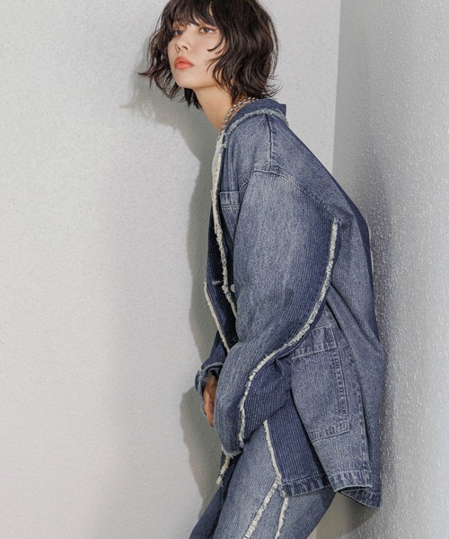 セール】ストライプデニムジャケット（テーラードジャケット