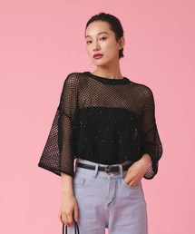 【SET UP対応】メッシュスパンコールニット