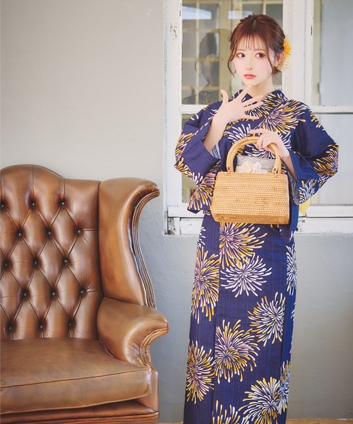 み*様 【美品】tika ティカ　浴衣　帯　セット Tika（ティカ）の「浴衣セット レディース 紺地×イエロー花火