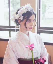 リボン小花 袴(ピンク)