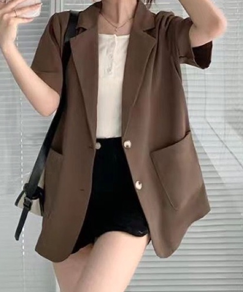 SHEENA(シーナ)の「ハーフスリーブテーラーシャツジャケット(テーラードジャケット・レディース・ブラック/ライトベージュ/モカ/ホワイト・M)」の11枚目の写真
