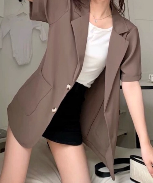 SHEENA(シーナ)の「ハーフスリーブテーラーシャツジャケット(テーラードジャケット・レディース・ブラック/ライトベージュ/モカ/ホワイト・M)」の12枚目の写真