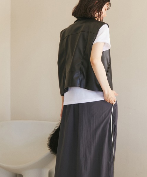 セール】シンセティックレザーノースリーブジャケット（ライダース