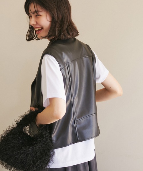 ROPE' PICNIC（ロペピクニック）の「シンセティックレザーノースリーブジャケット（ライダースジャケット・レディース・ブラック・38）」の13枚目の写真