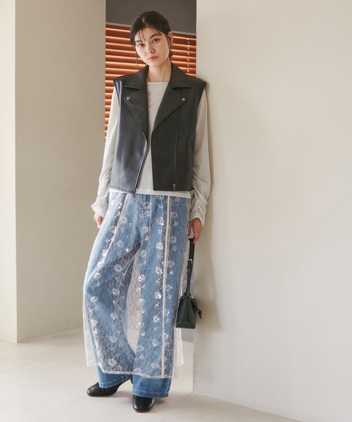 ROPE' PICNIC（ロペピクニック）の「シンセティックレザーノースリーブジャケット（ライダースジャケット・レディース・ブラック・38）」の15枚目の写真