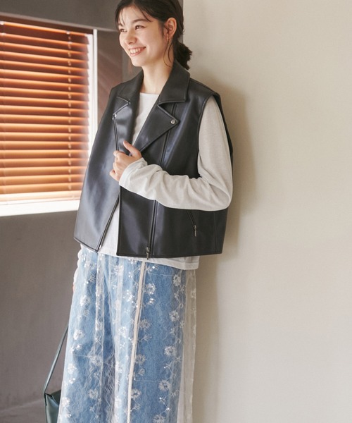 ROPE' PICNIC（ロペピクニック）の「シンセティックレザーノースリーブジャケット（ライダースジャケット・レディース・ブラック・38）」の9枚目の写真