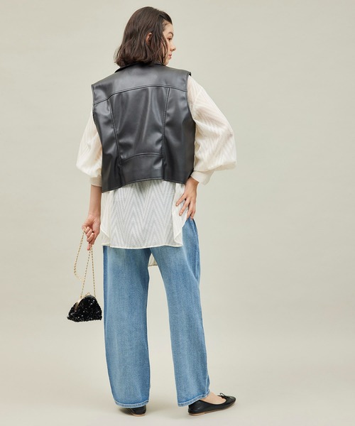 セール】シンセティックレザーノースリーブジャケット