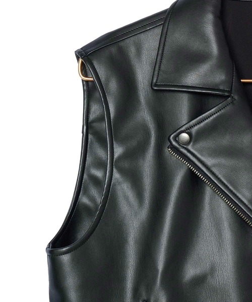 セール】シンセティックレザーノースリーブジャケット