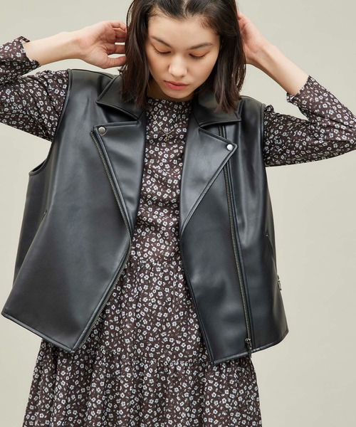 セール】シンセティックレザーノースリーブジャケット