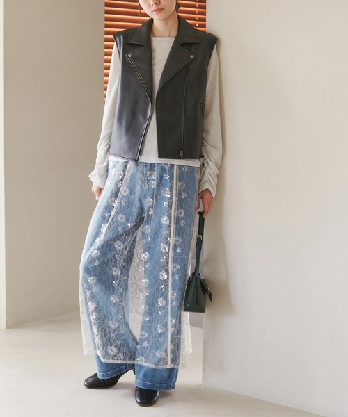 ROPE' PICNIC(ロペピクニック)の「シンセティックレザーノースリーブブルゾン(ライダースジャケット・レディース・ブラック・38)」の14枚目の写真