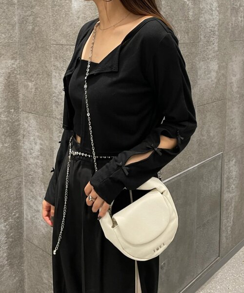 mline（エムライン）の「[mline]袖リボンカーディガン（Tシャツ/カットソー・レディース・グレー/オフホワイト/ブラック/レッド/ピンク・FREE）」の3枚目の写真