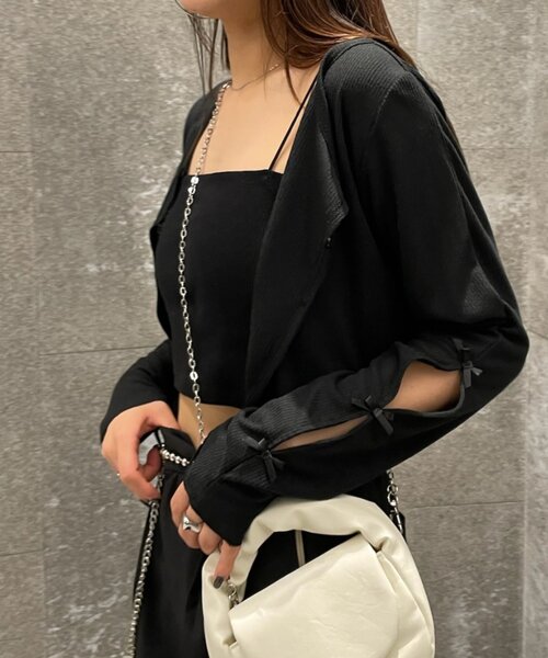 mline（エムライン）の「[mline]袖リボンカーディガン（Tシャツ/カットソー・レディース・グレー/オフホワイト/ブラック/レッド/ピンク・FREE）」の10枚目の写真