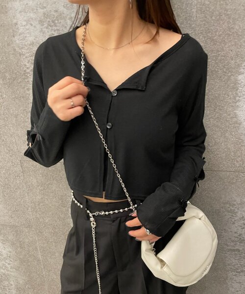 mline（エムライン）の「[mline]袖リボンカーディガン（Tシャツ/カットソー・レディース・グレー/オフホワイト/ブラック/レッド/ピンク・FREE）」の12枚目の写真