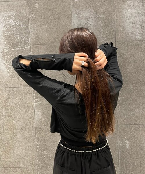 mline（エムライン）の「[mline]袖リボンカーディガン（Tシャツ/カットソー・レディース・グレー/オフホワイト/ブラック/レッド/ピンク・FREE）」の13枚目の写真