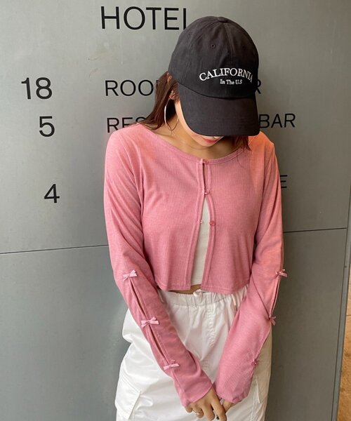 mline（エムライン）の「[mline]袖リボンカーディガン（Tシャツ/カットソー・レディース・グレー/オフホワイト/ブラック/レッド/ピンク・FREE）」の19枚目の写真