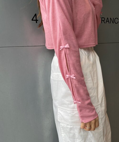 mline（エムライン）の「[mline]袖リボンカーディガン（Tシャツ/カットソー・レディース・グレー/オフホワイト/ブラック/レッド/ピンク・FREE）」の21枚目の写真