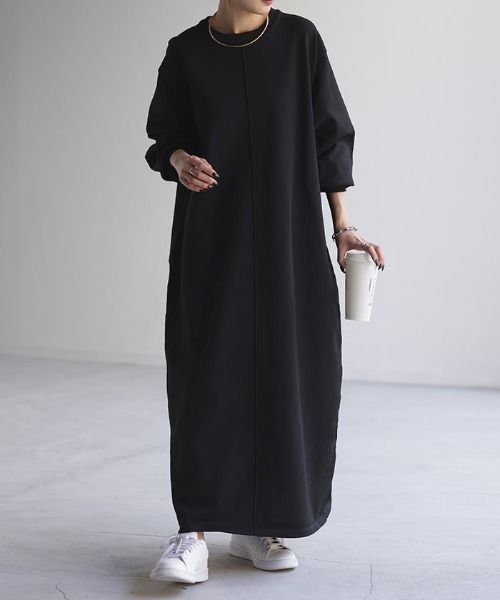 HUG.U（ハグユー）の「スポンジニットワンピース（ワンピース・レディース・ダークブルー/ライトグレー/ブラック/ライトピンク・FREE）」の2枚目の写真