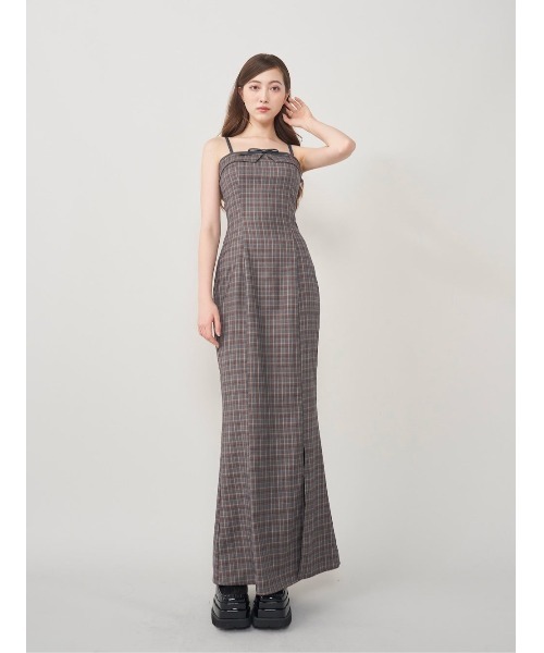 Darich レザーリボンチェックロングワンピース Darich（ダーリッチ）の「レザーリボンチェックロングワンピース