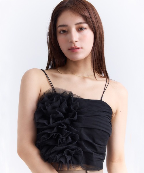 EIMY ISTOIRE（エイミーイストワール）の「チュールコサージュニットキャミソール（キャミソール・レディース・ベージュ/グレー/アイボリー/ブラック・F）」の3枚目の写真