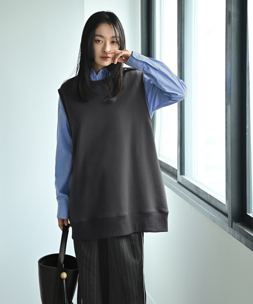 STYLE DELI(スタイルデリ)の「【BLK001】リラックスノースリカットソー(ベスト・レディース・杢グレー/スミクロ・FREE)」の9枚目の写真