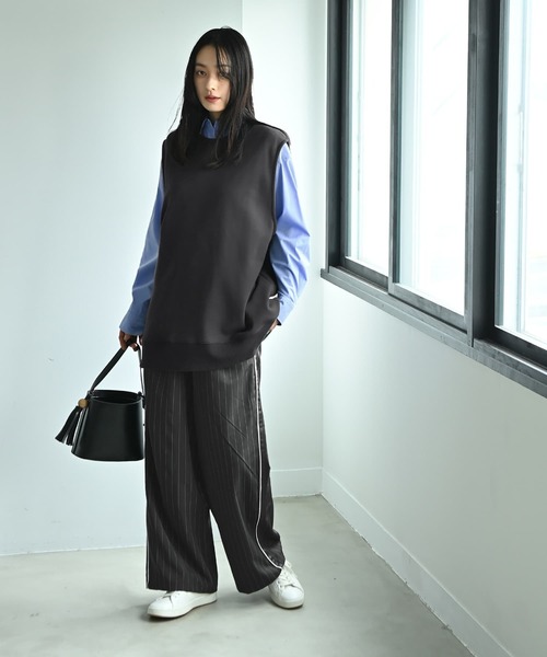 STYLE DELI(スタイルデリ)の「【BLK001】リラックスノースリカットソー(ベスト・レディース・杢グレー/スミクロ・FREE)」の11枚目の写真
