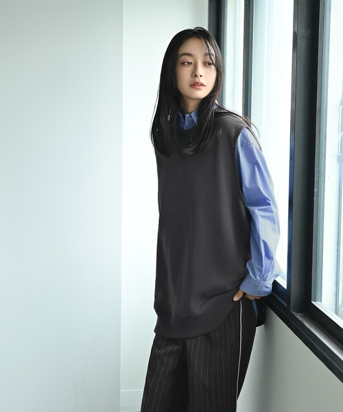 STYLE DELI(スタイルデリ)の「【BLK001】リラックスノースリカットソー(ベスト・レディース・杢グレー/スミクロ・FREE)」の12枚目の写真