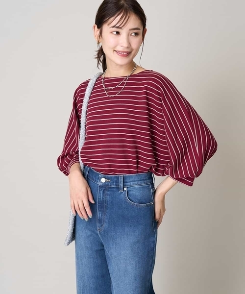 a.v.v（アーヴェヴェ）の「ボーダードルマントップス（Tシャツ/カットソー・レディース・グレー系その他/ネイビー/レッド・38/36/40/42/34）」の3枚目の写真