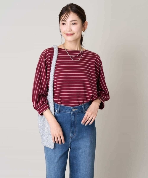 a.v.v（アーヴェヴェ）の「ボーダードルマントップス（Tシャツ/カットソー・レディース・グレー系その他/ネイビー/レッド・38/36/40/42/34）」の6枚目の写真