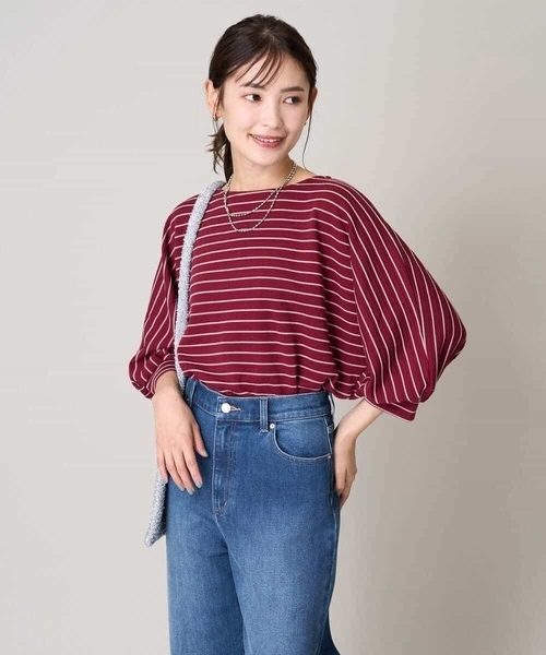 a.v.v（アーヴェヴェ）の「ボーダードルマントップス（Tシャツ/カットソー・レディース・グレー系その他/ネイビー/レッド・38/36/40/42/34）」の15枚目の写真