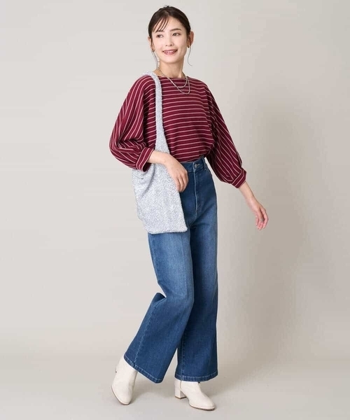 a.v.v（アーヴェヴェ）の「ボーダードルマントップス（Tシャツ/カットソー・レディース・グレー系その他/ネイビー/レッド・38/36/40/42/34）」の14枚目の写真
