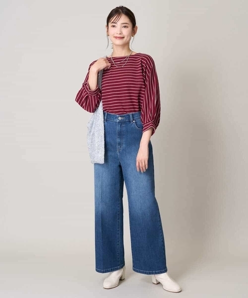 a.v.v（アーヴェヴェ）の「ボーダードルマントップス（Tシャツ/カットソー・レディース・グレー系その他/ネイビー/レッド・38/36/40/42/34）」の4枚目の写真