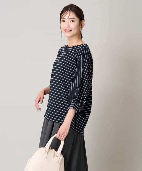 a.v.v（アーヴェヴェ）の「ボーダードルマントップス（Tシャツ/カットソー・レディース・グレー系その他/ネイビー/レッド・38/36/40/42/34）」の8枚目の写真