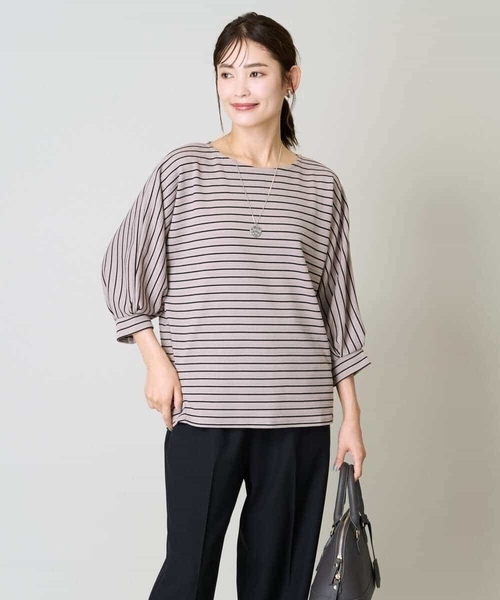 a.v.v（アーヴェヴェ）の「ボーダードルマントップス（Tシャツ/カットソー・レディース・グレー系その他/ネイビー/レッド・38/36/40/42/34）」の17枚目の写真