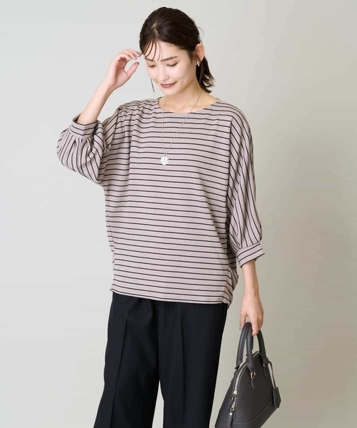a.v.v（アーヴェヴェ）の「ボーダードルマントップス（Tシャツ/カットソー・レディース・グレー系その他/ネイビー/レッド・38/36/40/42/34）」の5枚目の写真