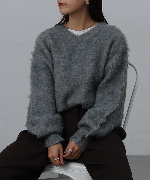 COLONY 2139（コロニートゥーワンスリーナイン）の「モヘアタッチニットプルオーバー（ニット/セーター・レディース・モカ/ネイビー/パープル/グリーン/ブラック/オフホワイト/チャコールグレー/ブルー・FREE）」の9枚目の写真