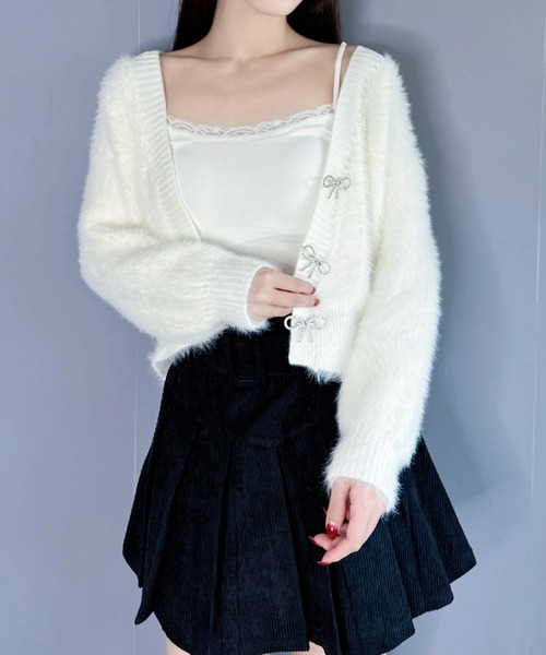 Silly（シリー）の「【ふわふわの手触りが気持ちいい◎】リボンカーディガン（カーディガン/ボレロ・レディース・ブラック/ホワイト/ピンク・FREE）」の2枚目の写真