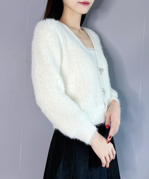 Silly（シリー）の「【ふわふわの手触りが気持ちいい◎】リボンカーディガン（カーディガン/ボレロ・レディース・ブラック/ホワイト/ピンク・FREE）」の6枚目の写真