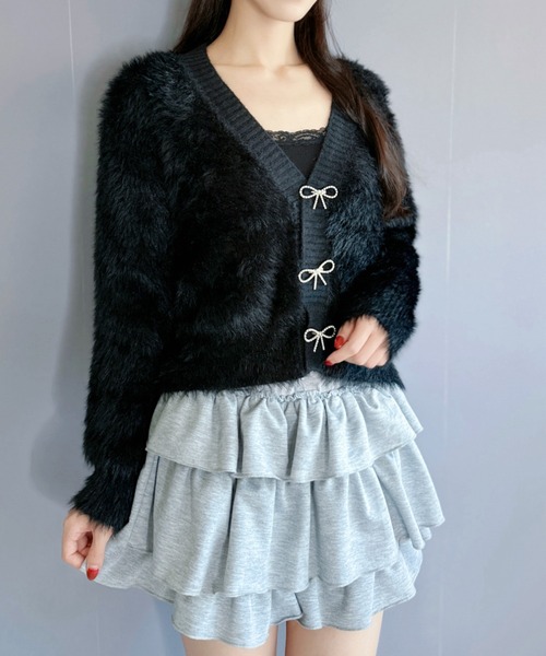 Silly（シリー）の「【ふわふわの手触りが気持ちいい◎】リボンカーディガン（カーディガン/ボレロ・レディース・ブラック/ホワイト/ピンク・FREE）」の9枚目の写真