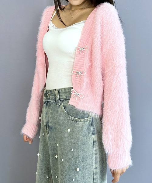 Silly（シリー）の「【ふわふわの手触りが気持ちいい◎】リボンカーディガン（カーディガン/ボレロ・レディース・ブラック/ホワイト/ピンク・FREE）」の15枚目の写真