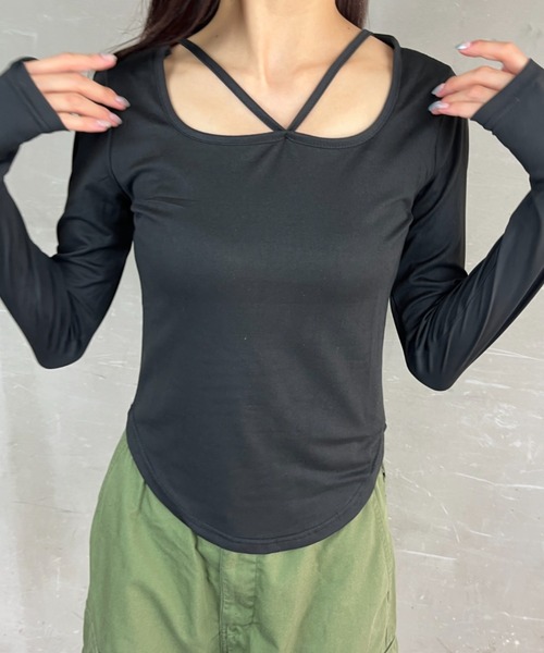 セール】スクエアネックストラップカットソー（Tシャツ/カットソー