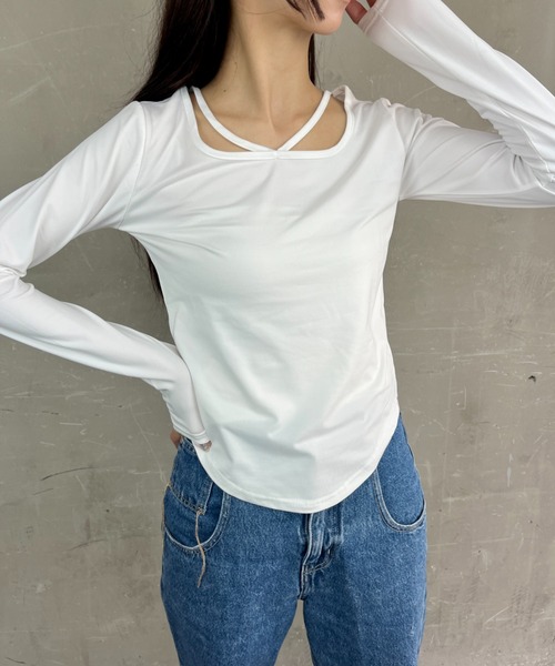 ｔｏｌｅｎｅ（トレネ）の「スクエアネックストラップカットソー（Tシャツ/カットソー・レディース・ブラック/アイボリー・FREE）」の11枚目の写真