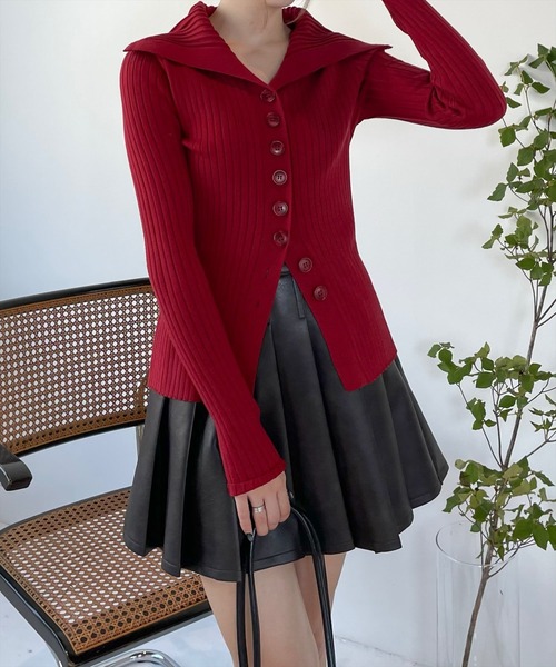 clear（クリア）の「フロントボタン長袖ニットカーディガン [シンプル かわいい 着回し力抜群]≪再入荷≫（カーディガン/ボレロ・レディース・チャコールグレー/アイボリー/ボルドー・F）」の3枚目の写真