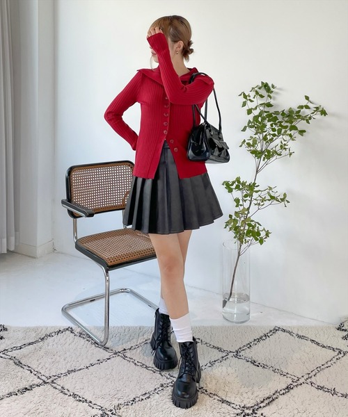 clear（クリア）の「フロントボタン長袖ニットカーディガン [シンプル かわいい 着回し力抜群]≪再入荷≫（カーディガン/ボレロ・レディース・チャコールグレー/アイボリー/ボルドー・F）」の19枚目の写真