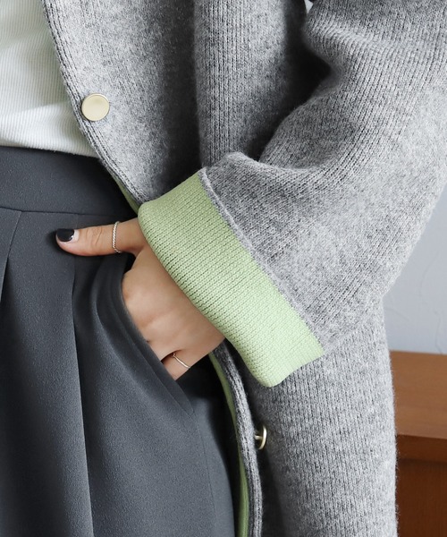 reca(レカ)の「Wフェイスニットコート(ノーカラーコート・レディース・グレー/ベージュ/オートミール/グレー系その他・FREE)」の8枚目の写真