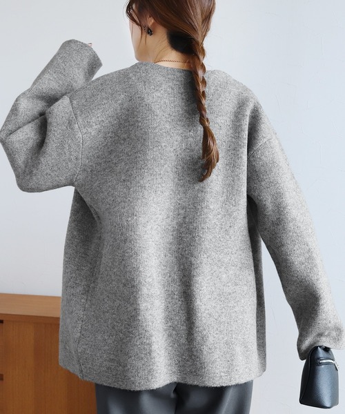 reca(レカ)の「Wフェイスニットコート(ノーカラーコート・レディース・グレー/ベージュ/オートミール/グレー系その他・FREE)」の11枚目の写真